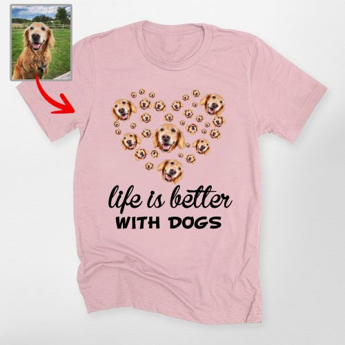 Custom Dog Face Shirt - Life is Better With Dogs, Personalized Bella Canvas Tee - Pawarts