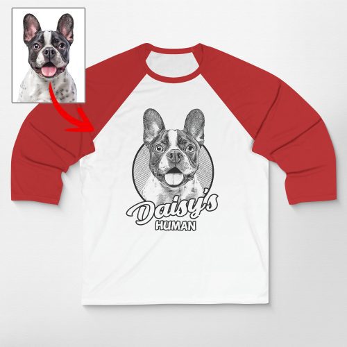 Custom Dog Sketch Unisex 3/4 Sleeve Baseball Tee, Gift for Dog Moms & Dog Dads - Pawarts