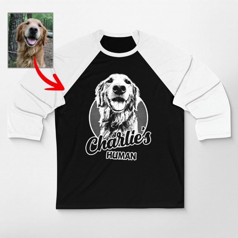 Custom Dog Sketch Unisex 3/4 Sleeve Baseball Tee, Gift for Dog Moms & Dog Dads - Pawarts