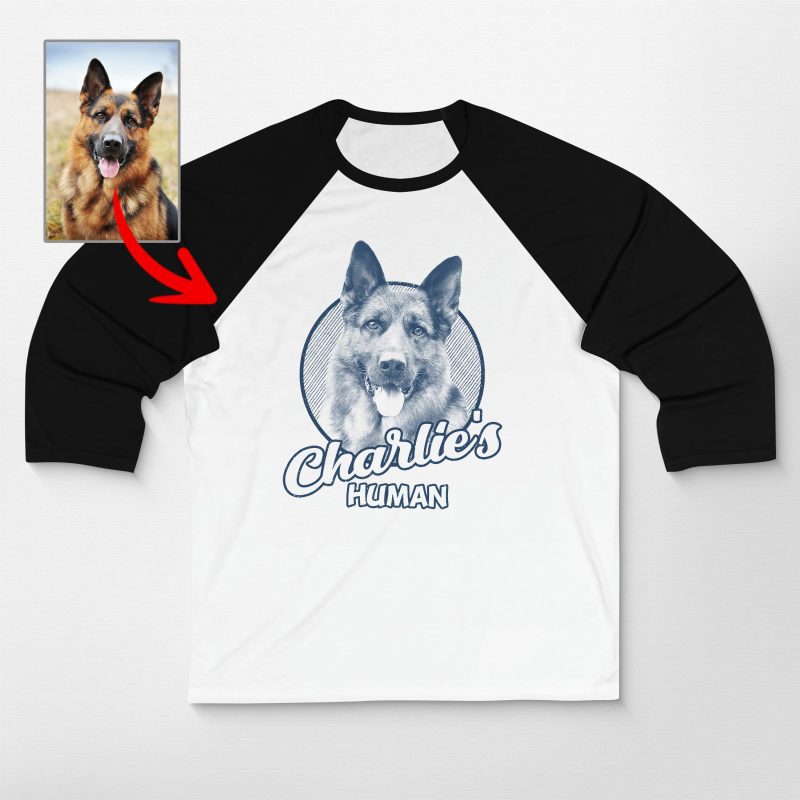 Custom Dog Sketch Unisex 3/4 Sleeve Baseball Tee, Gift for Dog Moms & Dog Dads - Pawarts