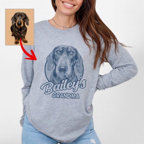 Custom Dog Portrait Bella Canvas Long Sleeve Shirts, Gift for Dog Moms on Mother's Day - Pawarts