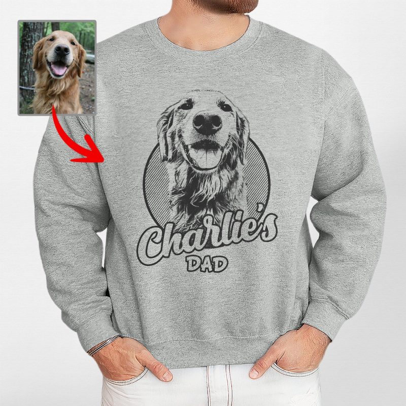 Custom Dog Sketch Portraits Crewneck Sweatshirt For Dog Dad - Pawarts