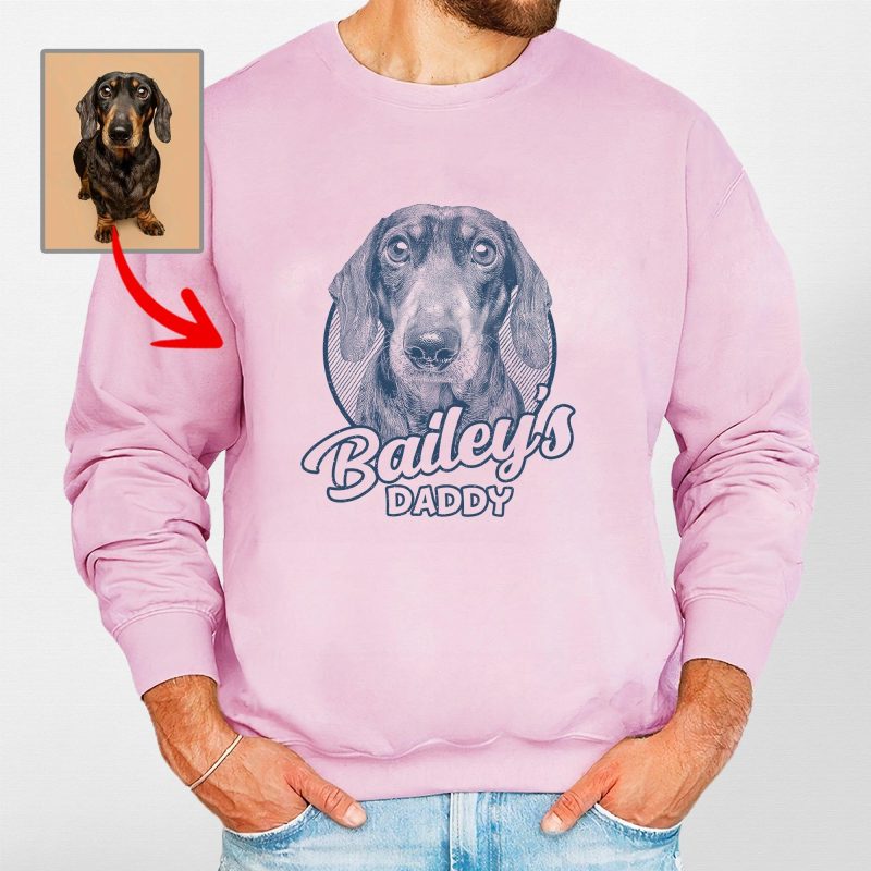 Custom Dog Sketch Portraits Crewneck Sweatshirt For Dog Dad - Pawarts