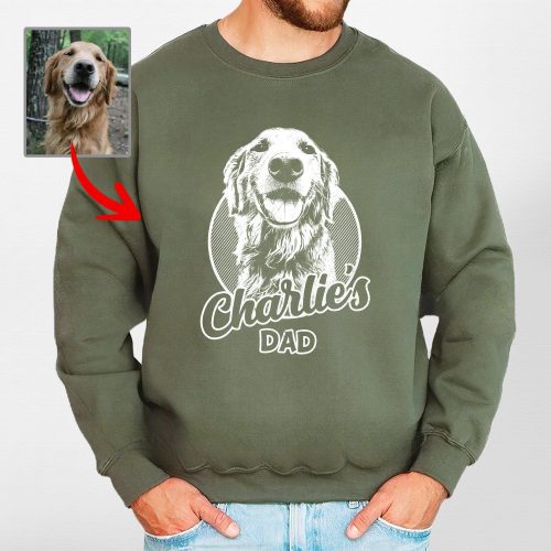 Custom Dog Sketch Portraits Crewneck Sweatshirt For Dog Dad - Pawarts