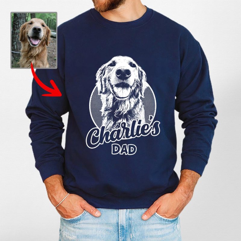 Custom Dog Sketch Portraits Crewneck Sweatshirt For Dog Dad - Pawarts