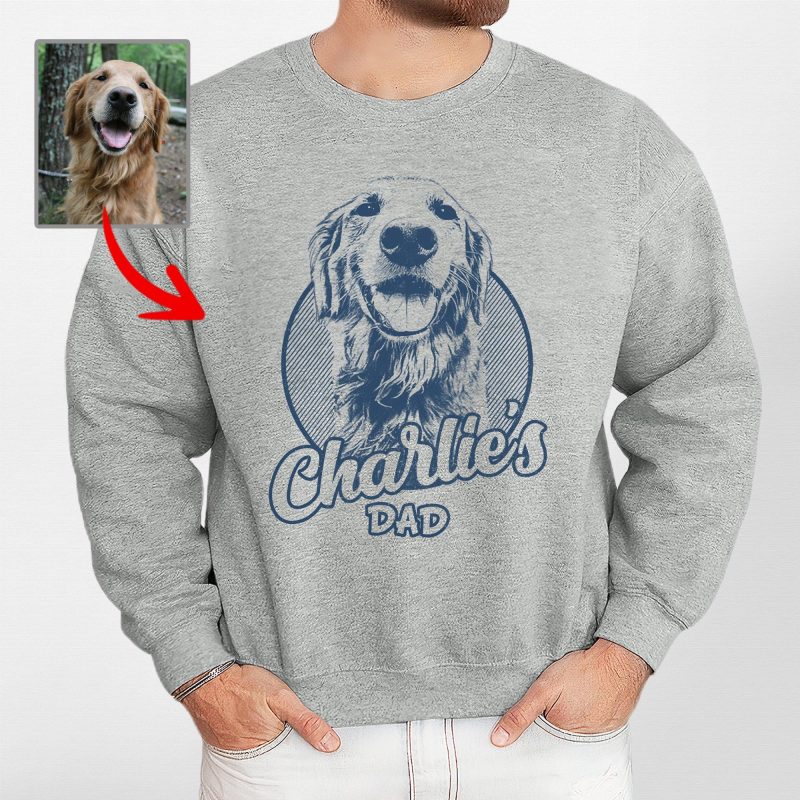 Custom Dog Sketch Portraits Crewneck Sweatshirt For Dog Dad - Pawarts