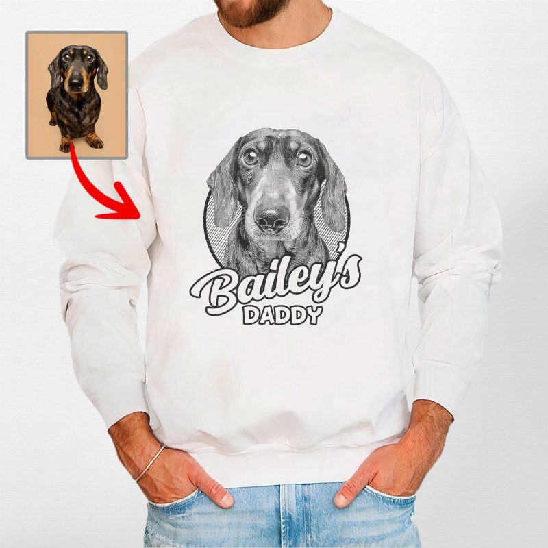 Custom Dog Sketch Portraits Crewneck Sweatshirt For Dog Dad - Pawarts