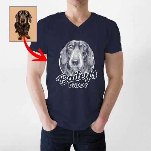 Custom Dog Sketch Portraits V-neck Tee, Gifts For Dog Dads - Pawarts