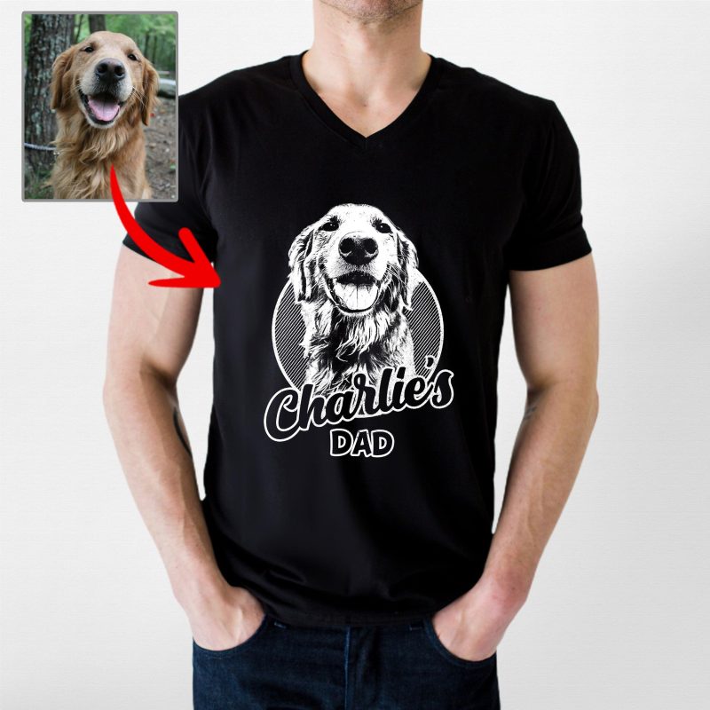 Custom Dog Sketch Portraits V-neck Tee, Gifts For Dog Dads - Pawarts