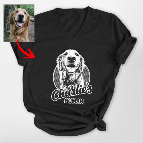 Dog Lover's Custom V-Neck - Hand-Drawn Dog Sketch, Personalized Gift - Pawarts