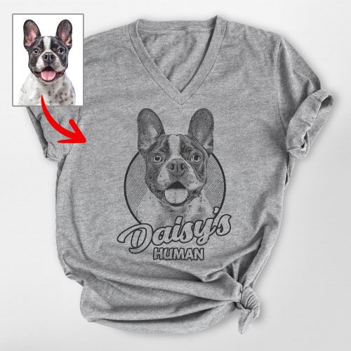 Dog Lover's Custom V-Neck - Hand-Drawn Dog Sketch, Personalized Gift - Pawarts