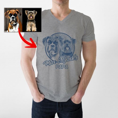 Custom Dog Sketch Portraits V-neck Tee, Gifts For Dog Dads - Pawarts