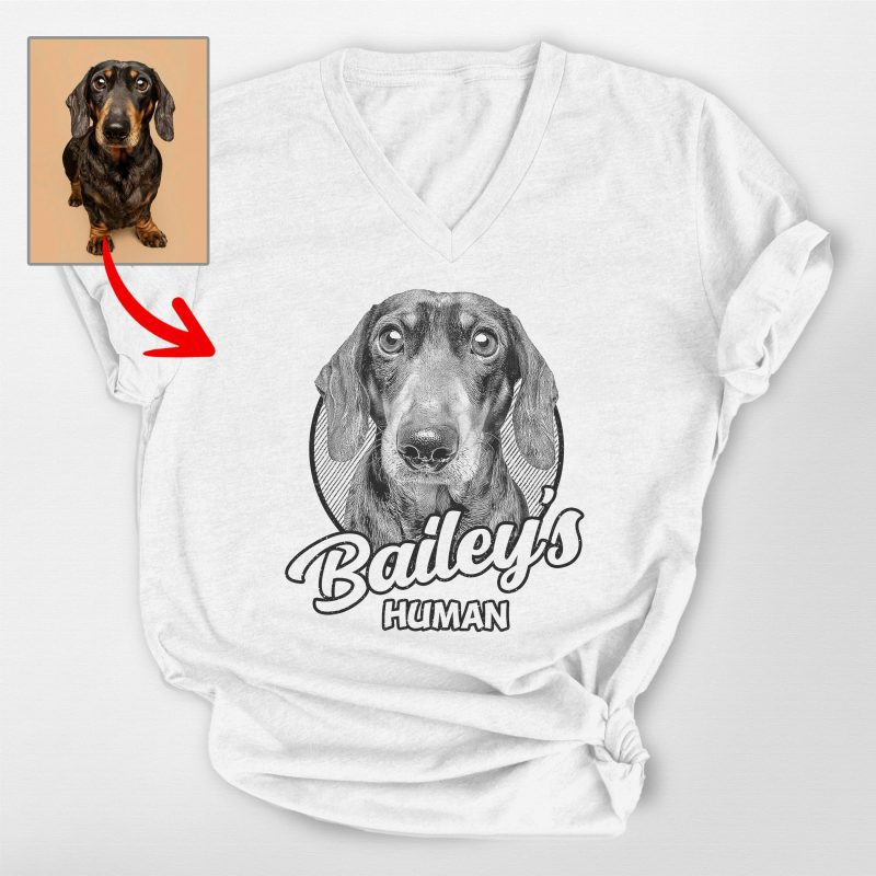 Dog Lover's Custom V-Neck - Hand-Drawn Dog Sketch, Personalized Gift - Pawarts