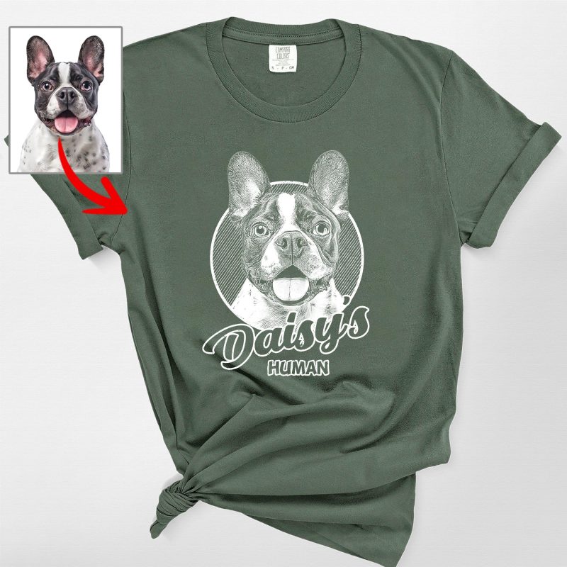 Sketch Style Comfort Colors T-Shirt with Custom Dog Photo for Dog Lovers - Pawarts