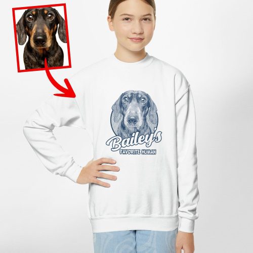 Custom Dog Painting Kid's Sweatshirt - Cute Dog Photo & Name Design - Pawarts