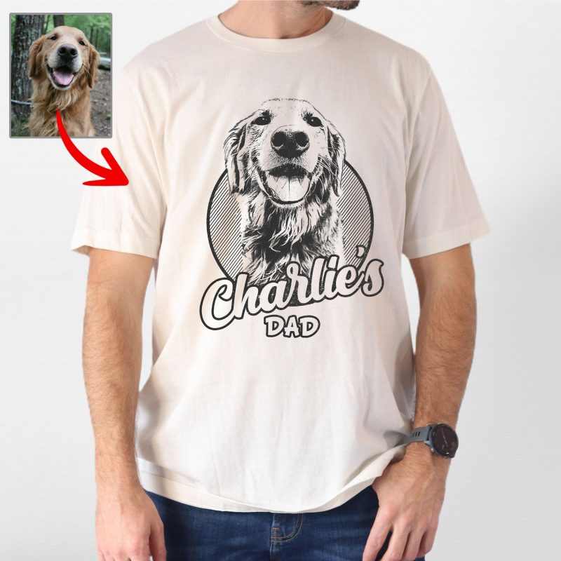 Custom Hand-Drawn Dog Sketch Bella Canvas Shirt with Dog's Name for Dog Dads - Pawarts