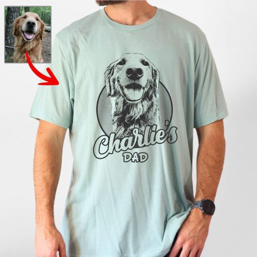 Custom Hand-Drawn Dog Sketch Bella Canvas Shirt with Dog's Name for Dog Dads - Pawarts