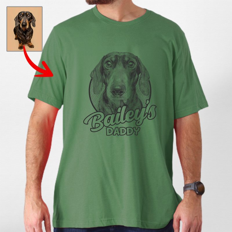 Custom Hand-Drawn Dog Sketch Bella Canvas Shirt with Dog's Name for Dog Dads - Pawarts