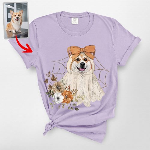 Halloween Lace Ghost T-Shirt for Dog Moms, Coquette Comfort Colors Tee - Pawarts