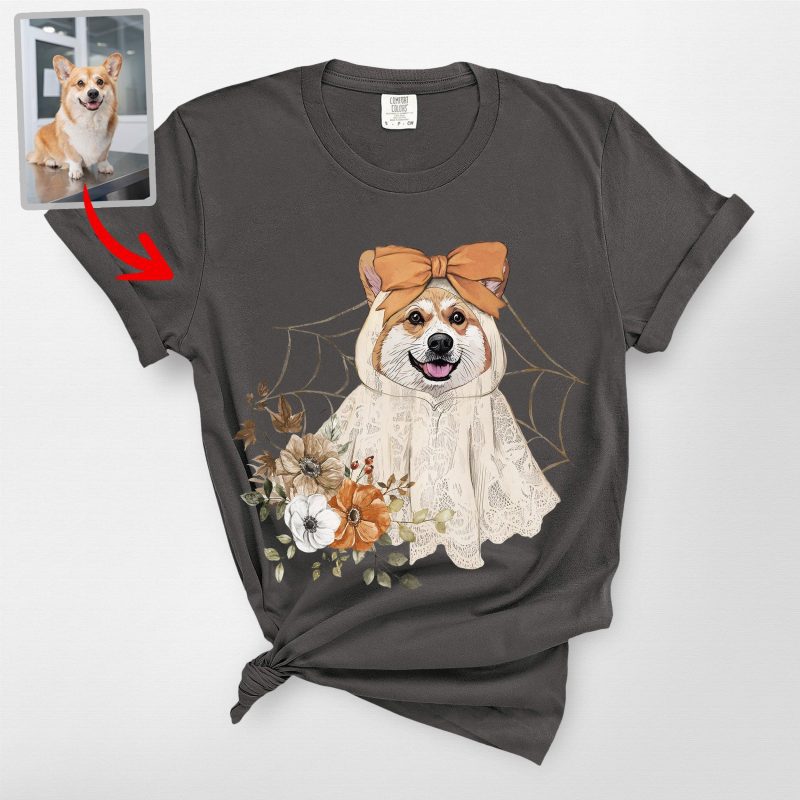 Halloween Lace Ghost T-Shirt for Dog Moms, Coquette Comfort Colors Tee - Pawarts