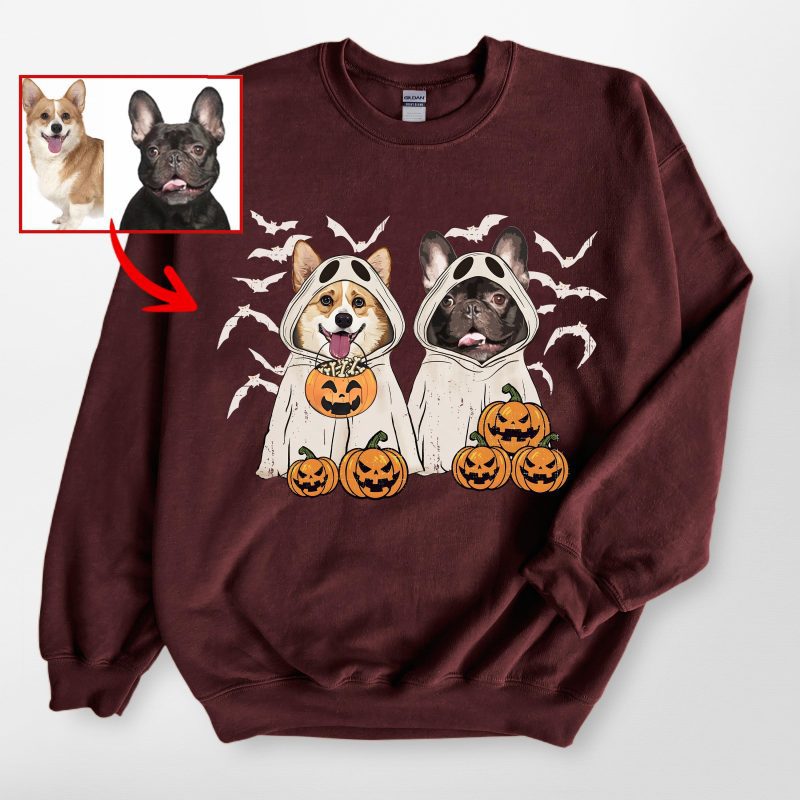 Customized Dog Ghost Gildan Sweatshirt For Dog Lovers In Halloween - Pawarts