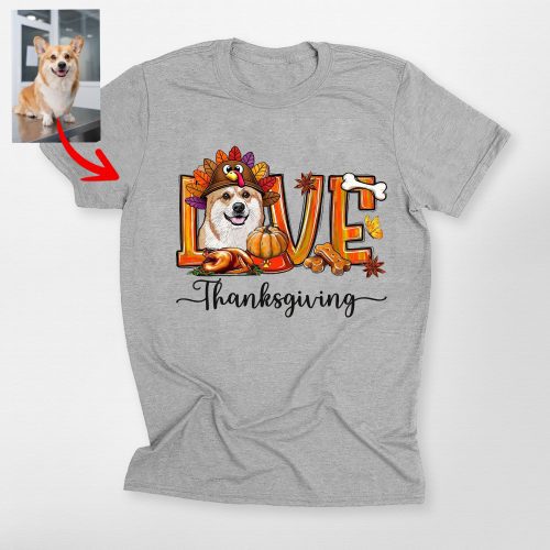 Love Thanksgiving Custom Dog Face Bella Canvas T-shirt For Dog Owners - Pawarts