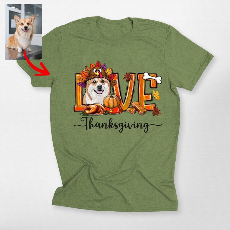 Love Thanksgiving Custom Dog Face Bella Canvas T-shirt For Dog Owners - Pawarts