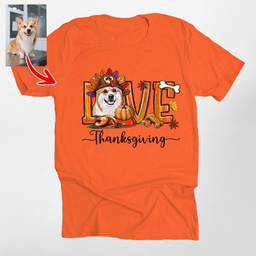 Love Thanksgiving Custom Dog Face Bella Canvas T-shirt For Dog Owners - Pawarts