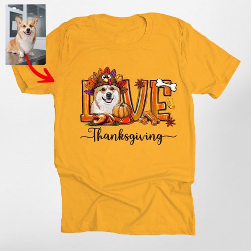 Love Thanksgiving Custom Dog Face Bella Canvas T-shirt For Dog Owners - Pawarts