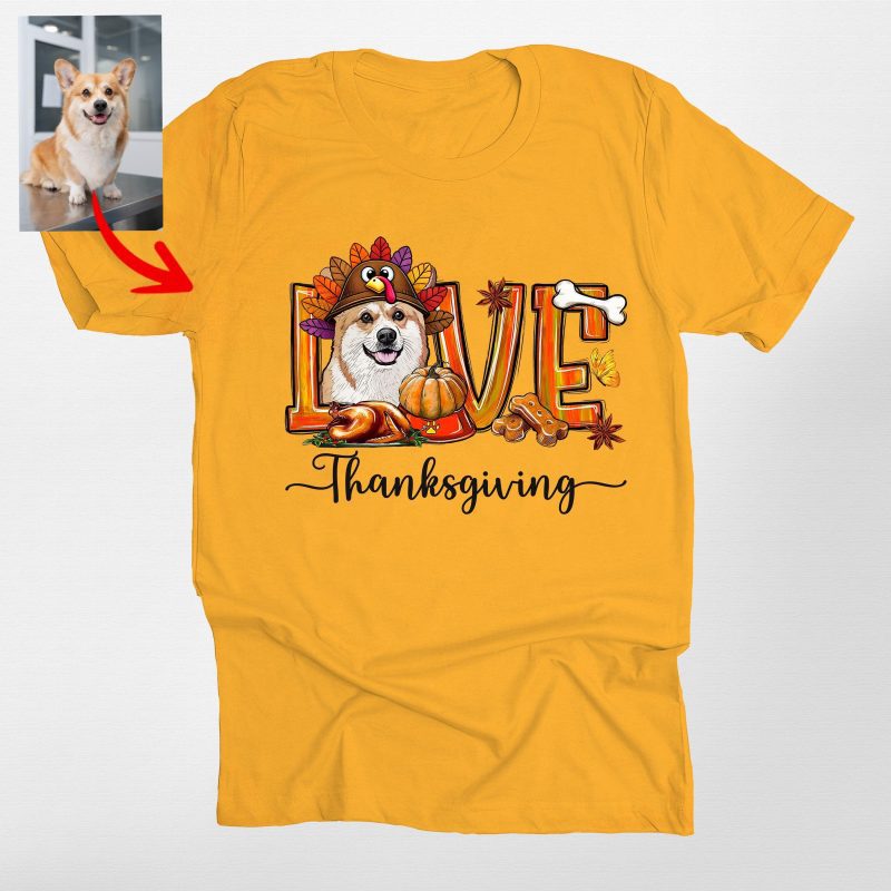 Love Thanksgiving Custom Dog Face Bella Canvas T-shirt For Dog Owners - Pawarts