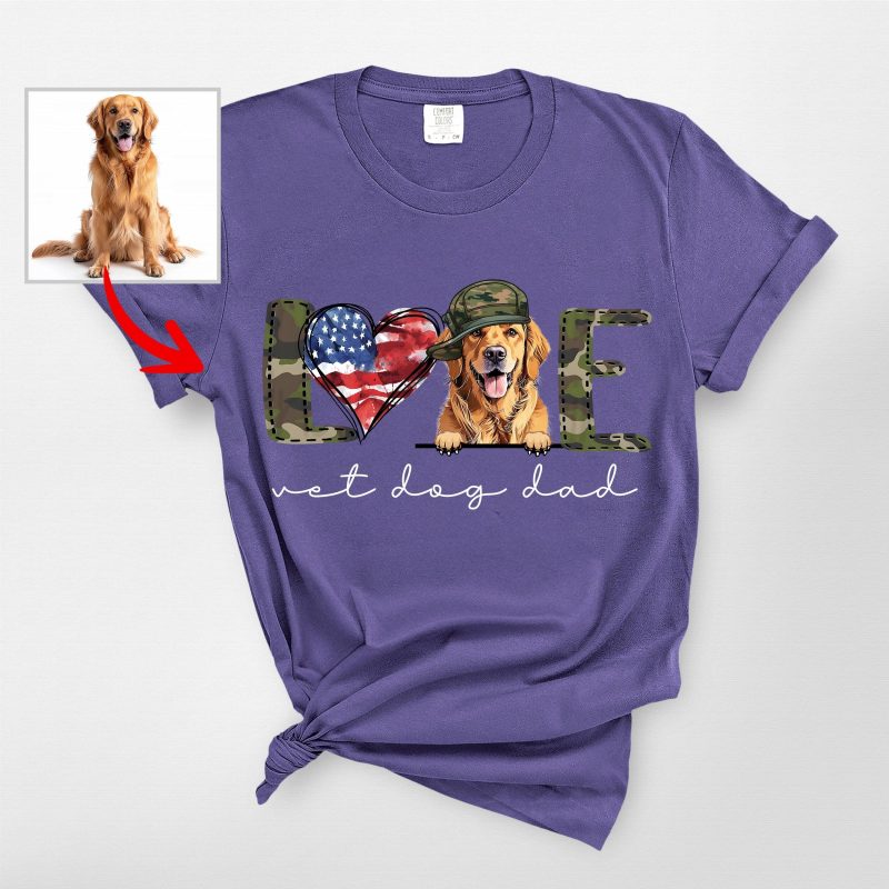 Customized Veterans T-Shirt For Dog Lovers, Patriotic Comfort Colors Tee - Pawarts