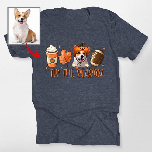 Custom Dog Face In Bella Canvas T-Shirt for Dog Lovers, Fall Vibes Tee - Pawarts