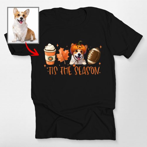 Custom Dog Face In Bella Canvas T-Shirt for Dog Lovers, Fall Vibes Tee - Pawarts