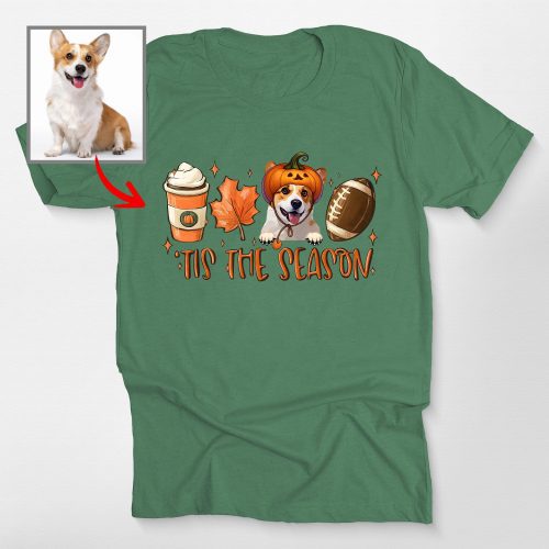 Custom Dog Face In Bella Canvas T-Shirt for Dog Lovers, Fall Vibes Tee - Pawarts