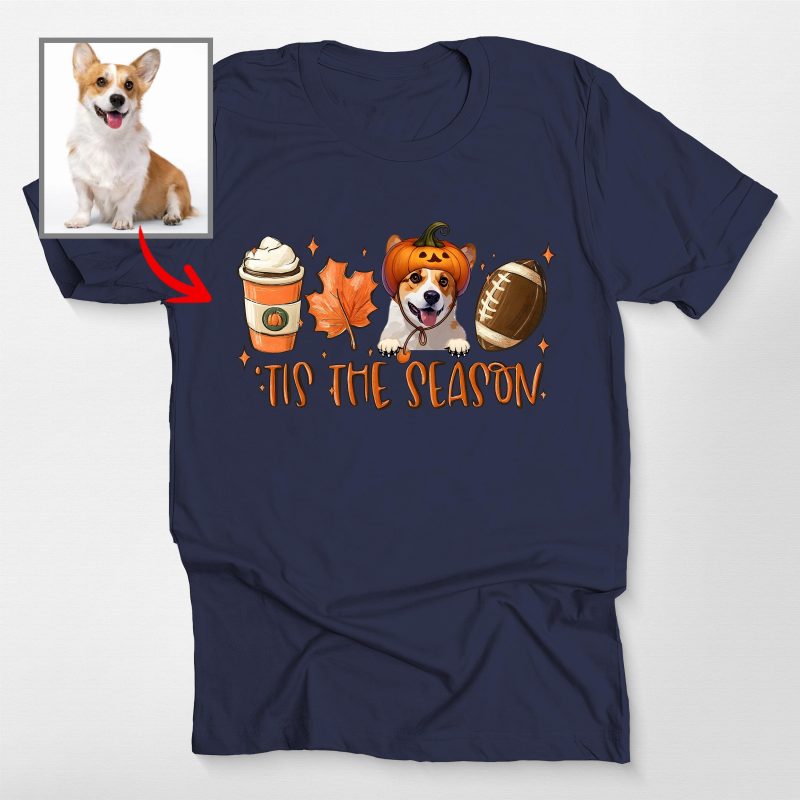 Custom Dog Face In Bella Canvas T-Shirt for Dog Lovers, Fall Vibes Tee - Pawarts