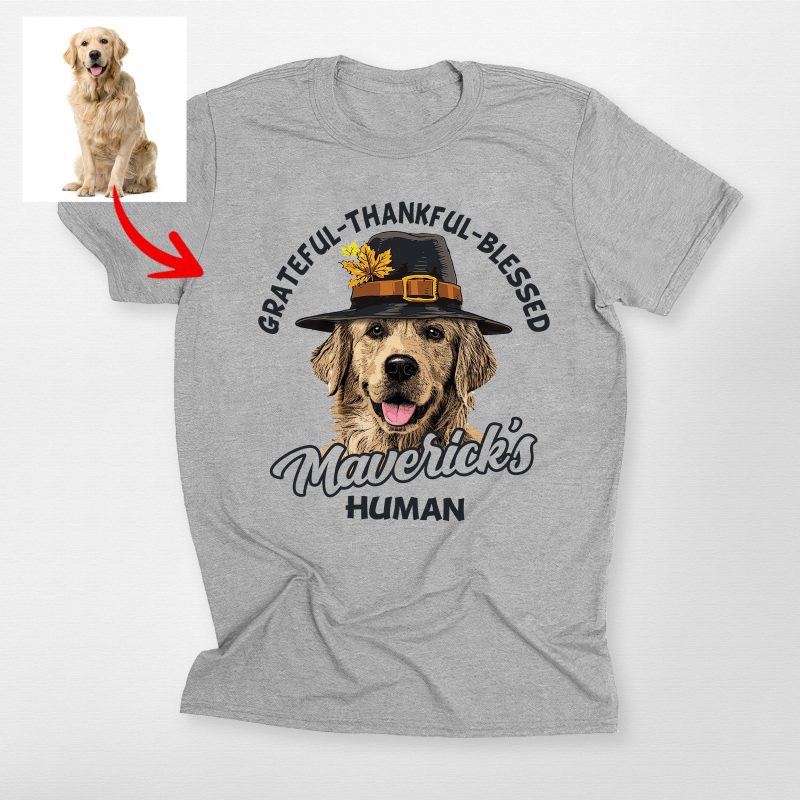 Grateful-Thankful-Blessed Custom Dog Portrait Thanksgiving Bella Canvas T-shirt - Pawarts