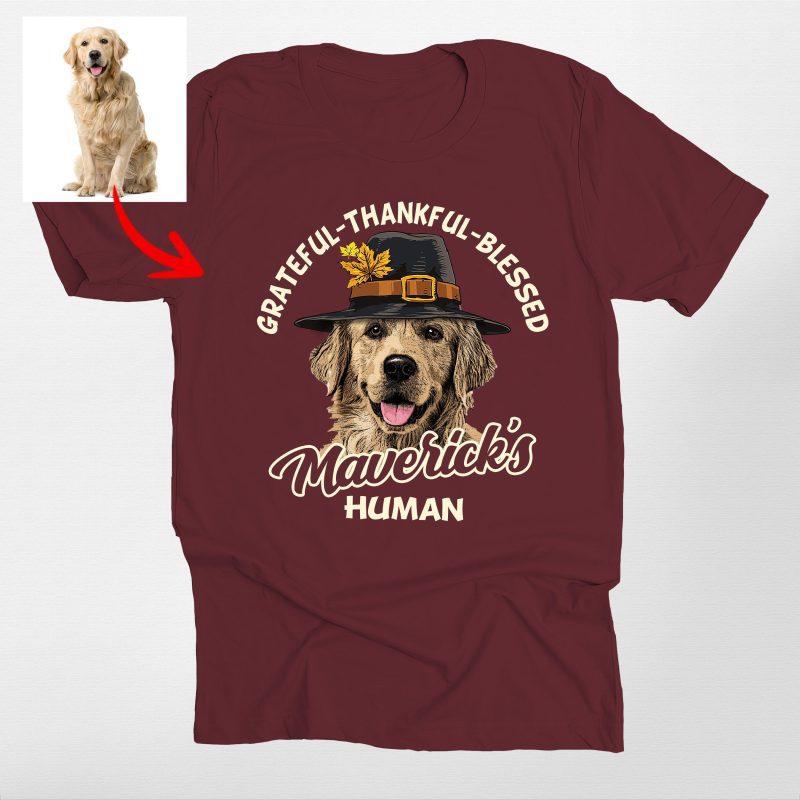 Grateful-Thankful-Blessed Custom Dog Portrait Thanksgiving Bella Canvas T-shirt - Pawarts