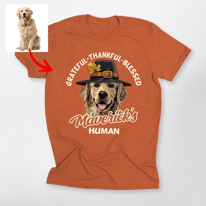 Grateful-Thankful-Blessed Custom Dog Portrait Thanksgiving Bella Canvas T-shirt - Pawarts