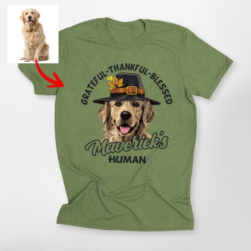 Grateful-Thankful-Blessed Custom Dog Portrait Thanksgiving Bella Canvas T-shirt - Pawarts