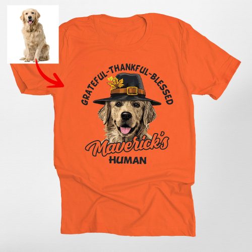 Grateful-Thankful-Blessed Custom Dog Portrait Thanksgiving Bella Canvas T-shirt - Pawarts