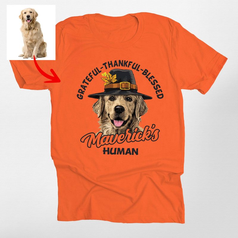 Grateful-Thankful-Blessed Custom Dog Portrait Thanksgiving Bella Canvas T-shirt - Pawarts