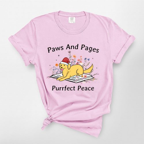 Dog Lying On Book With Flower Comfort Colors T-Shirt For Dog Lovers - Pawarts