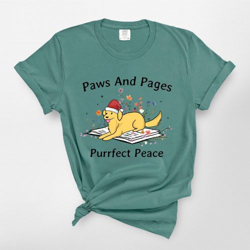 Dog Lying On Book With Flower Comfort Colors T-Shirt For Dog Lovers - Pawarts