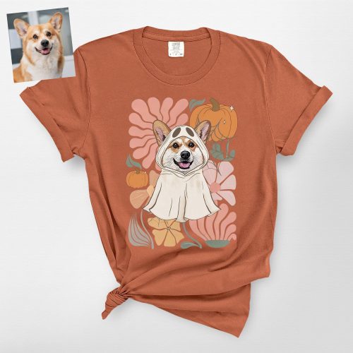 Boho Floral Dog Ghost Halloween Shirt For Dog Mom, Comfort Colors Tee - Pawarts