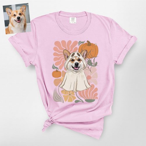 Boho Floral Dog Ghost Halloween Shirt For Dog Mom, Comfort Colors Tee - Pawarts