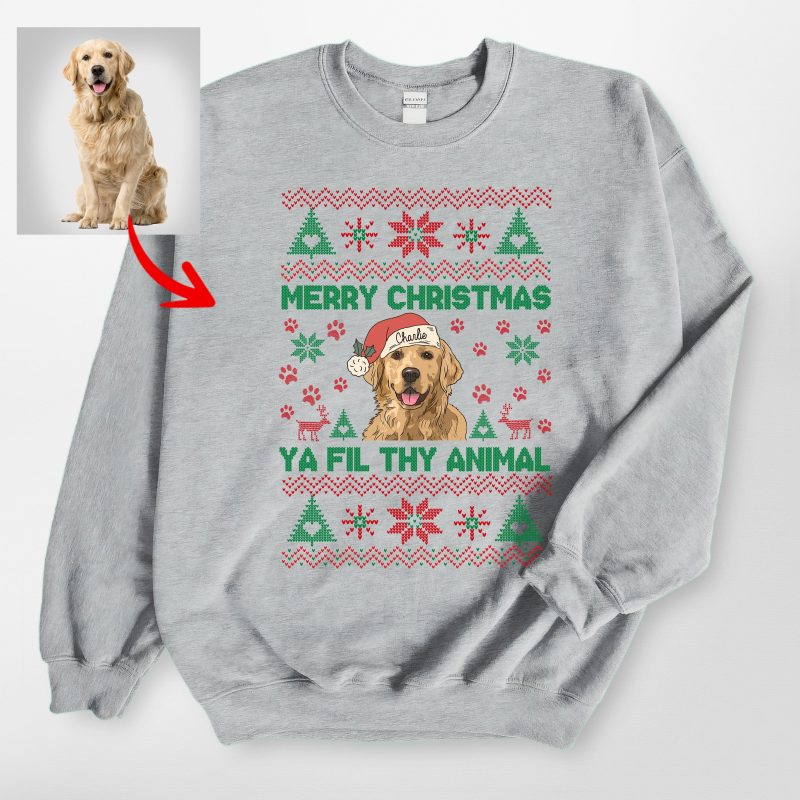 Ugly Christmas Sweatshirt For Dog Owners, Custom Dog Gildan Sweatshirt - Pawarts