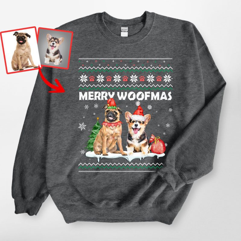 Customized Ugly Christmas Sweatshirt For Dog Lovers - Gildan Sweatshirt - Pawarts