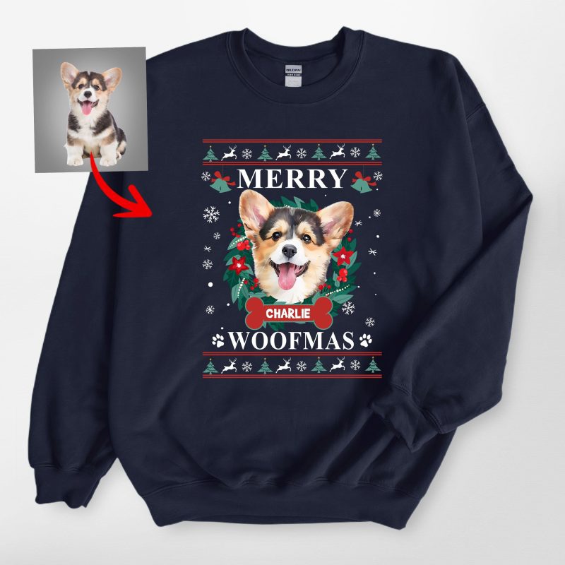 Merry Woofmas Ugly Christmas Sweatshirt For Dog Lovers, Gildan Sweatshirt - Pawarts