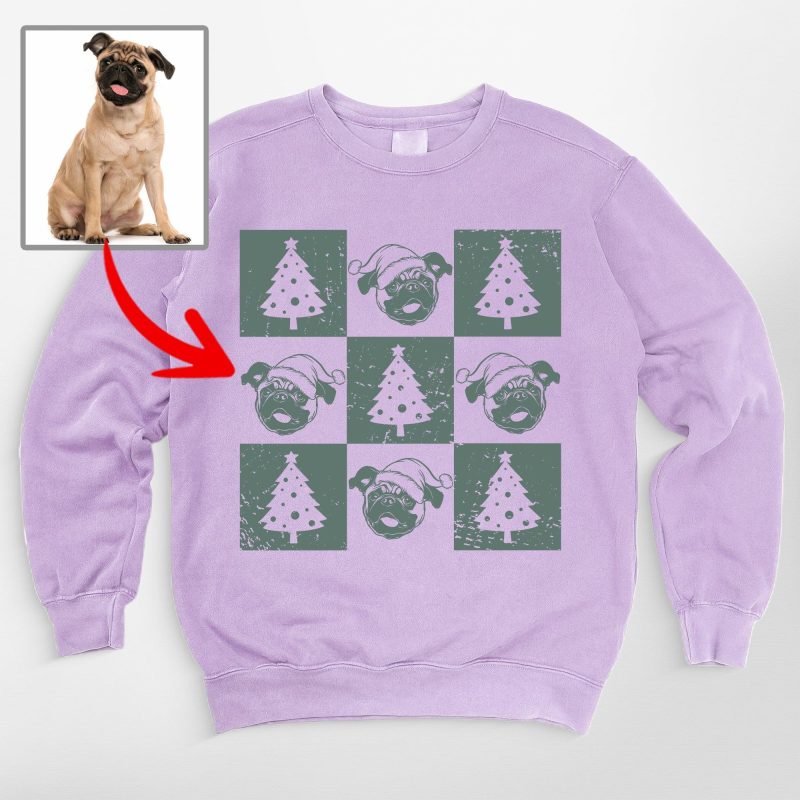 Checkered Christmas Sweatshirt For Dog Mom, Comfort Colors Sweatshirt - Pawarts