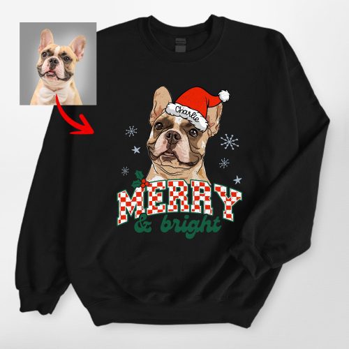 Checkered Merry & Bright Sweatshirt For Dog Lovers, Gildan Sweatshirt - Pawarts